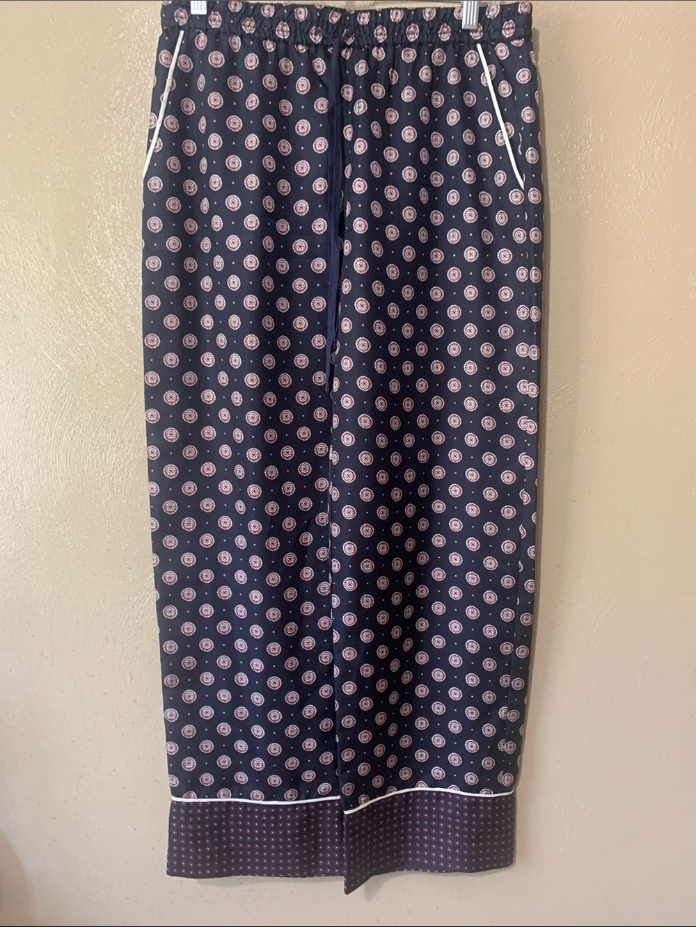Banana Republic size SP Silk Navy Maxi Pants Pockets Drawstring